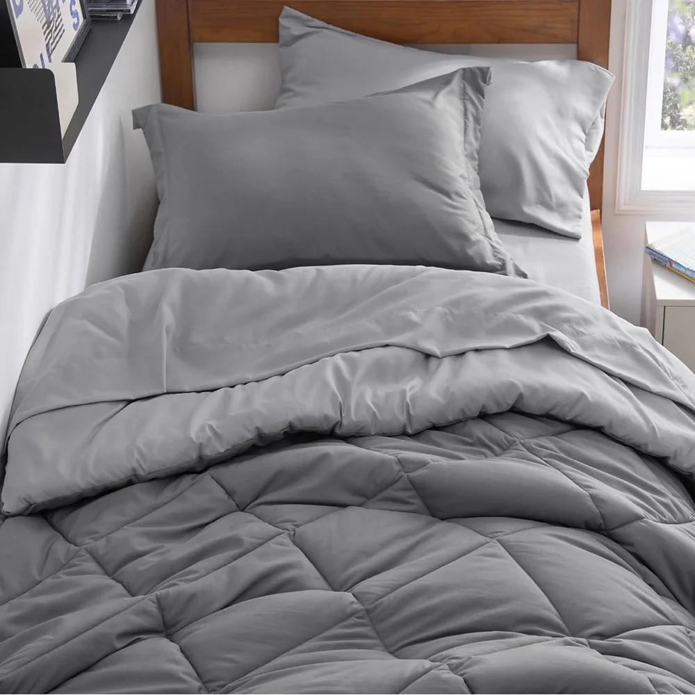 Twin XL Modern Gray Pintuck Comforter Bedding Set